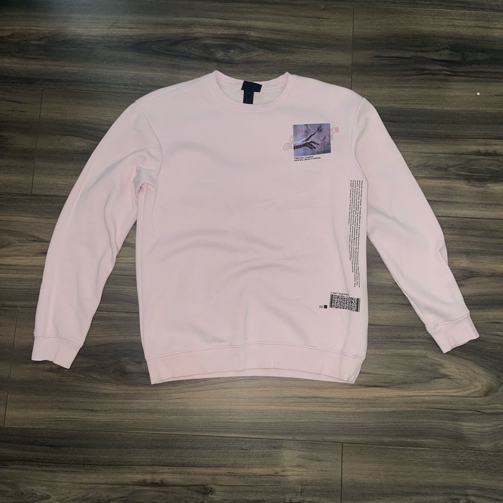 H&M Light Pink Graphic Crewneck Sweater